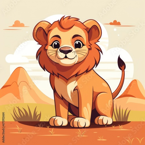 Cute Baby Lion   Cartoon  Icon Illustration