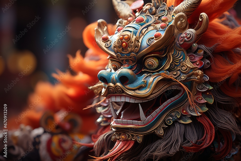  Intricate details of a Chinese dragon dance costume, Generative AI 