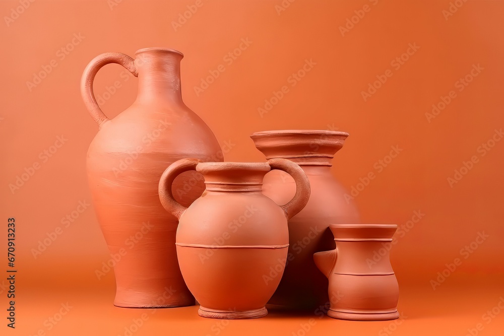 Clay flagons vase material style. Decor object idea new domestic. Generate Ai Clay flagons vase material style. Decor object idea new domestic. Generate Ai