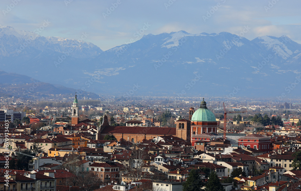 Panorama of VICENZA city in Italy and the Cathedral called DUOMO
