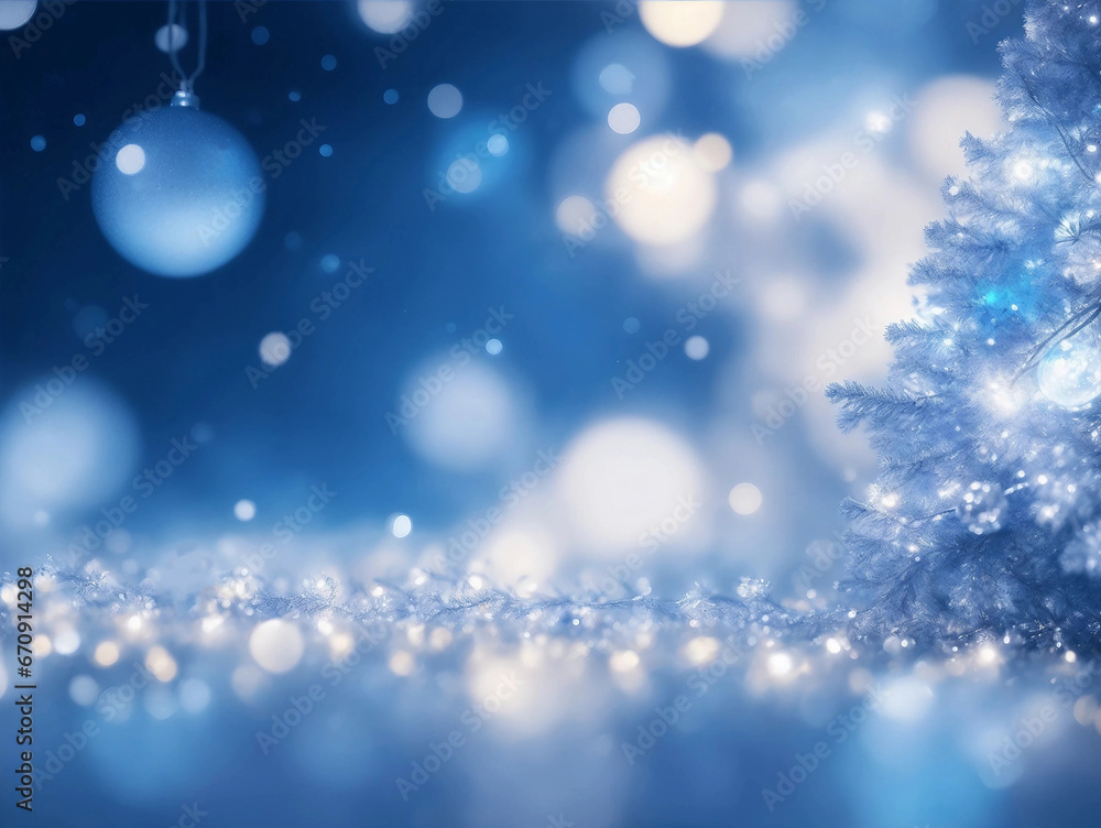Christmas abstract bokeh of shining white, silver and soft blue bright sparkles. Generative AI.