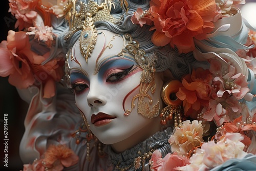 Traditional Chinese opera performer in elaborate makeup and costume, Generative AI