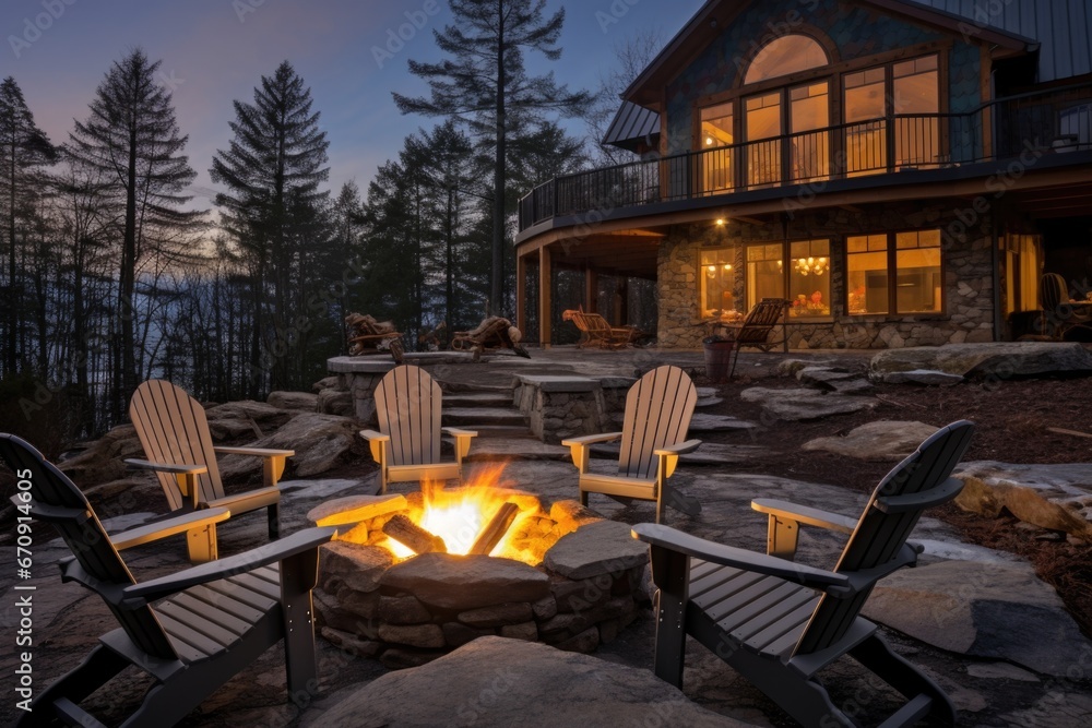 mountain cabin with stone fire pit