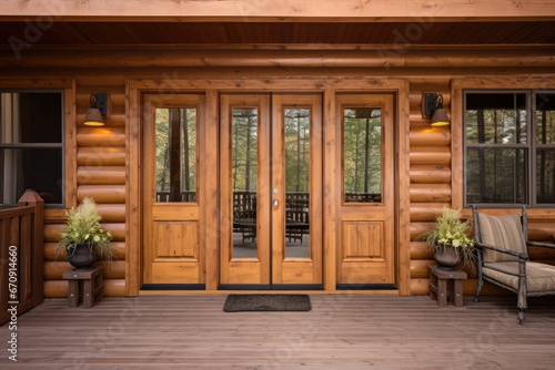 cabin scene displaying wooden entry doors