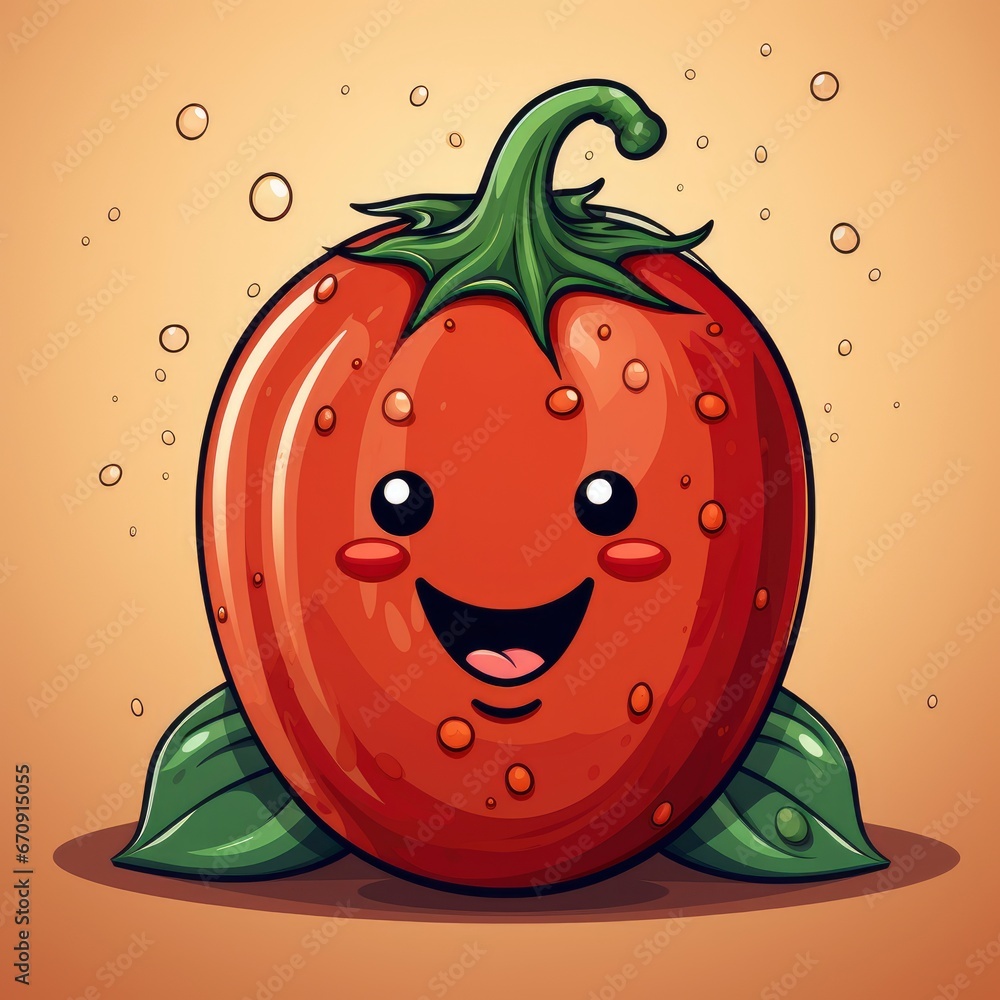 Obraz premium Cute Chili Floating , Cartoon, Icon Illustration