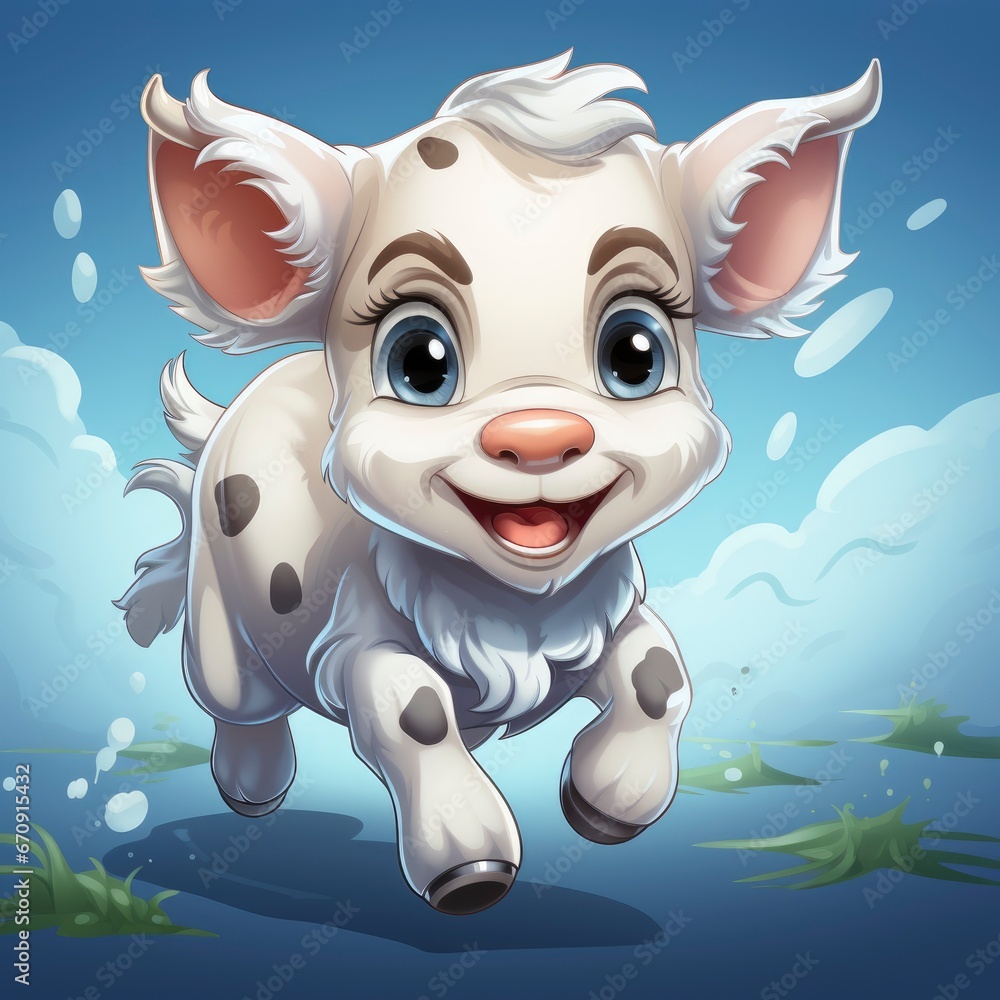 Cute Cow Running With Milk , Cartoon, Icon Illustration