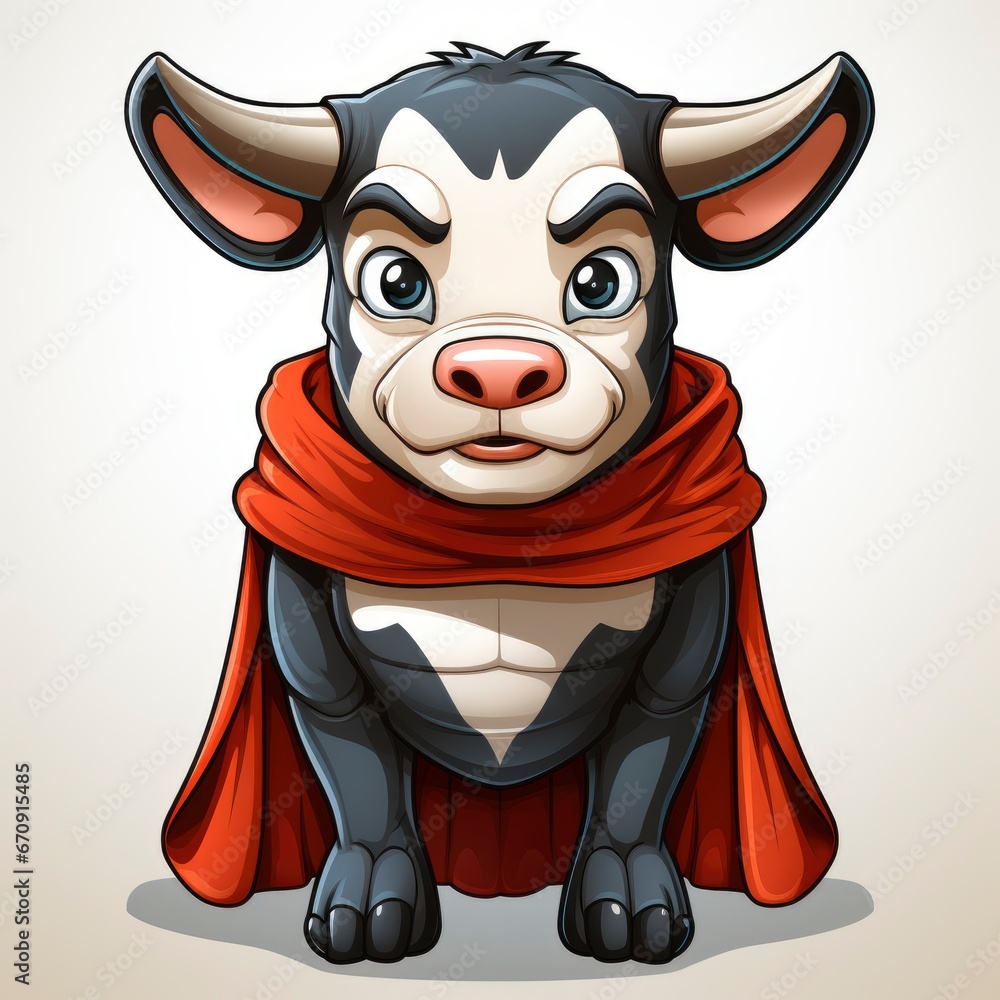 Naklejka premium Cute Cow Super Hero , Cartoon, Icon Illustration