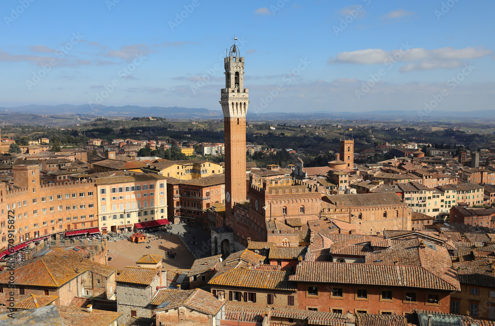 View of Siena Cityscape with the Tower of Mangia Rising High