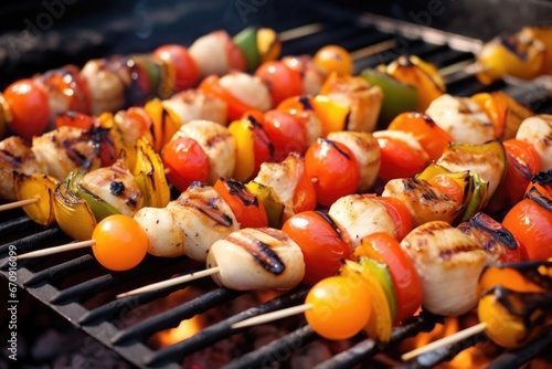 tightly packed scallops sizzling on a hot grill