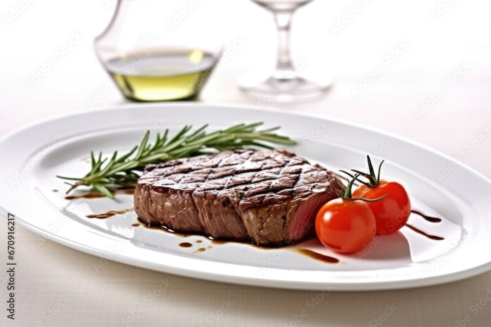 a grilled sirloin steak served on a white plate a grilled sirloin steak served on a white plate
