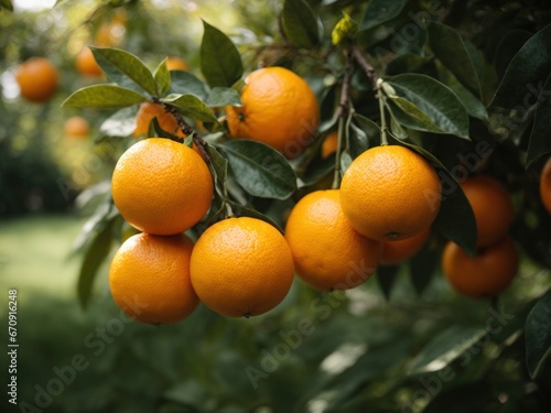 Oranges Are Hanging On A Tree In The Garden. AI Generative