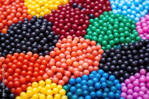 rings of rubber balls of different hues lined up