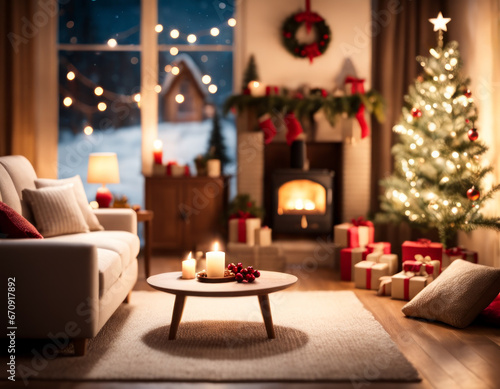 クリスマスデコレーション 冬のリビング 無人 Christmas Decoration Winter Living Room Unattended
