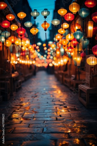 Colorful display of Chinese lanterns, Generative AI