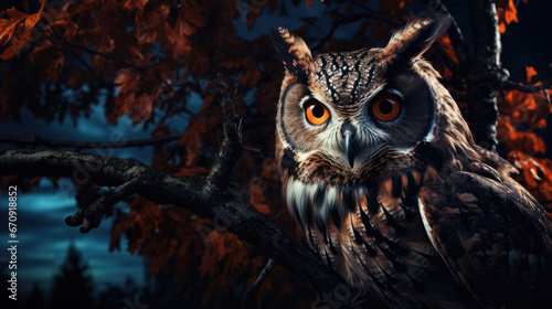 An owl sits on a branch © jr-art