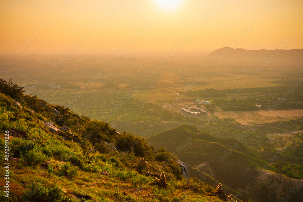 Fototapeta premium Pushkar town aerial panoramic view, India