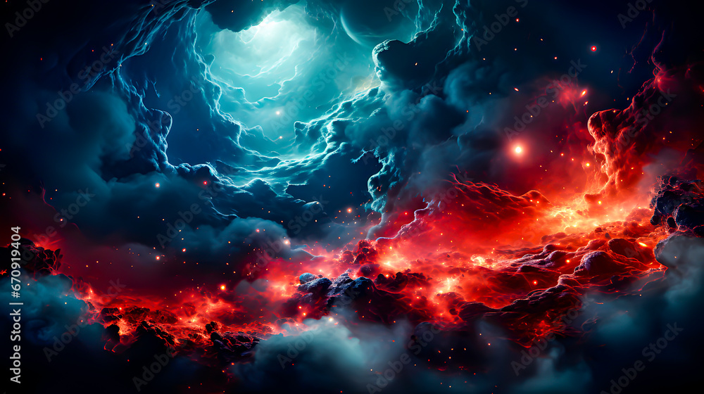 Fototapeta premium Apocalyptic abstract background with vivid colors. Destruction of the universe.