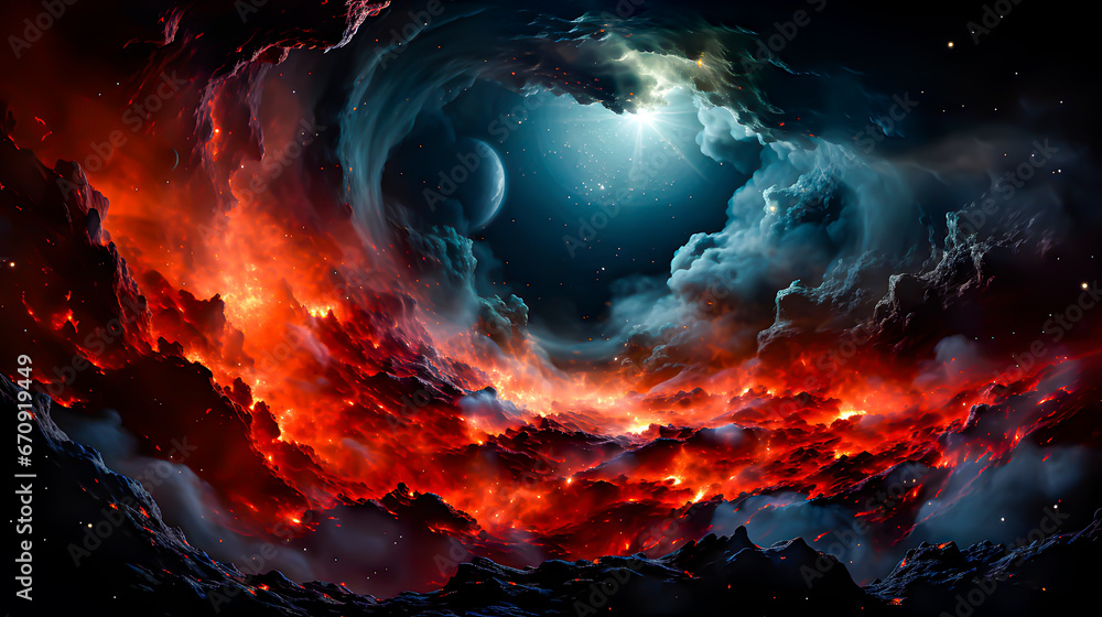 Apocalyptic abstract background with vivid colors. Destruction of the universe.