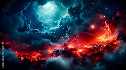 Apocalyptic abstract background with vivid colors. Destruction of the universe. © TopMicrobialStock