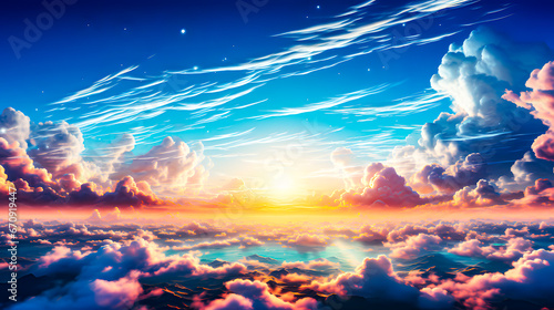 Abstract background of a bright sun above the clouds