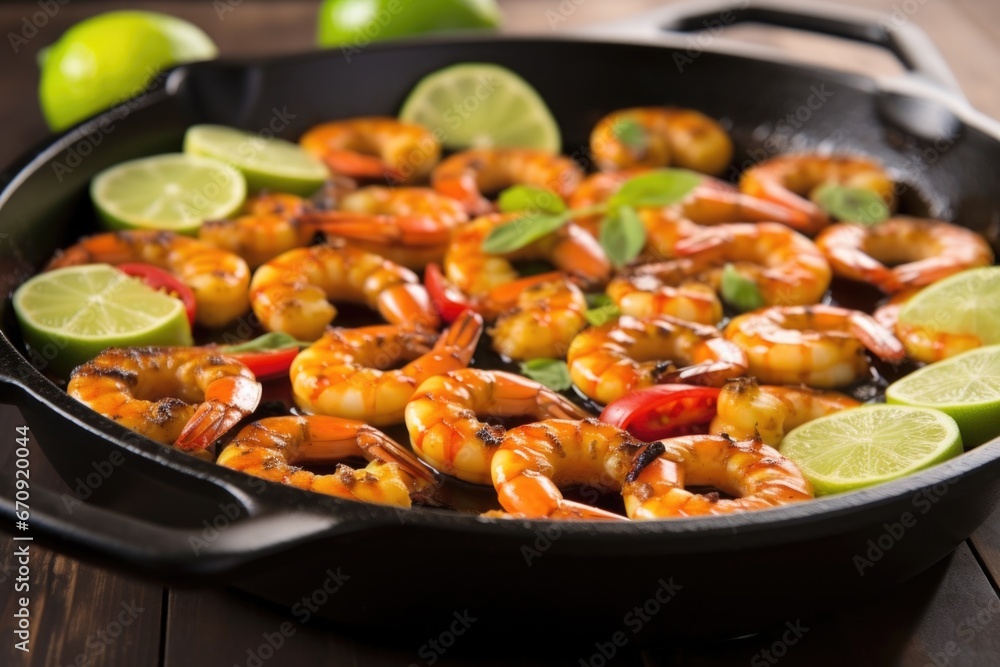 shrimp on a non-stick grill pan with chili lime glaze shrimp on a non-stick grill pan with chili lime glaze