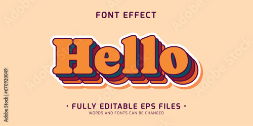 Vector editable text effect hello, vintage and retro font style