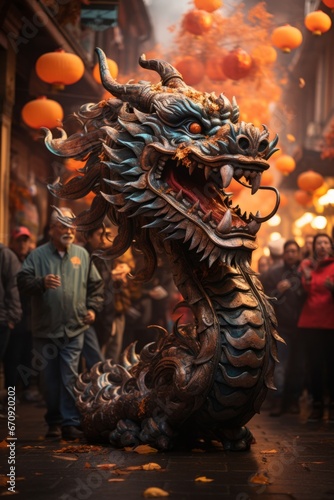 Traditional Chinese dragon dance  Generative AI