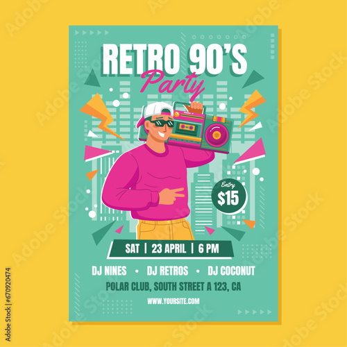 Retro 90's Party Poster Flyer Template