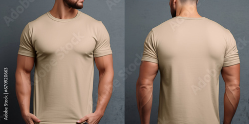 A Stylish Men's Beige T-shirt Mockup, Front and Back view, Perfect for Cozy Comfort and Fashion Forward Chicness