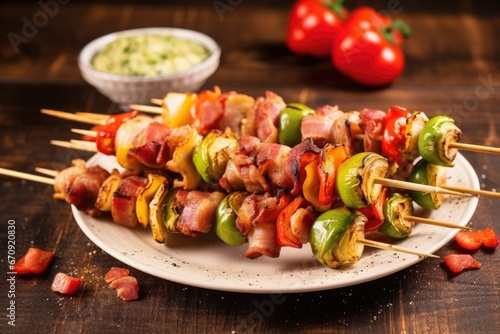 unprepared skewers with brussels sprouts and bacon
