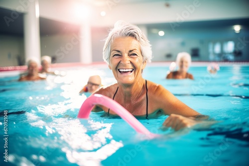 Active Senior Woman Exercising in Indoor Pool © esp2k