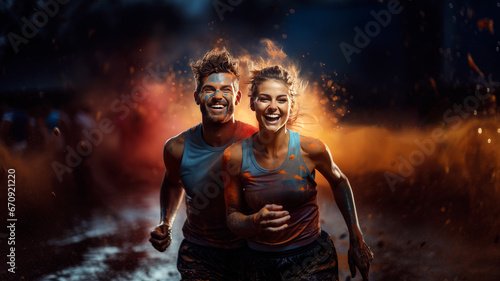 Couple doing sport together, running together. Healthy lifestyle. Sport concept
