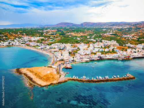 Hersonissos town aerial panoramic view in Crete, Greece photo