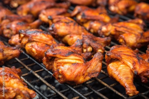 extreme close up grilled wings texture, ipa beer nearby
