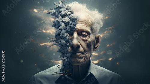 Alzheimer concept. Lost of memory and mental illness