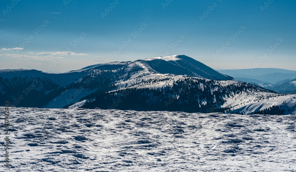 Velka Chochula from Latiborska hola hill in winter Nizke Tatry mountains in Slovakia