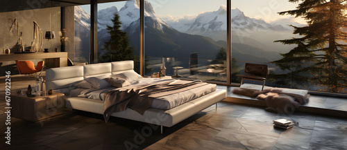 Modern bedroom in a scenic wilderness setting 8