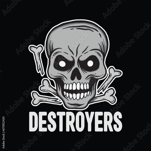 skull art with phrase destroyers for tshirt design, poster , etc