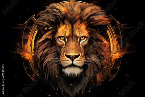 Art illustration of a lion head, portrait
