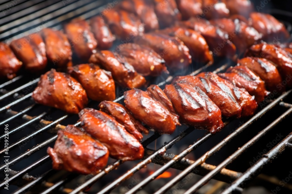 close-up of smoked sausage links on a grill close-up of smoked sausage links on a grill
