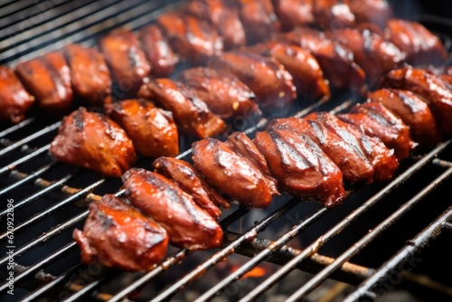 close-up of smoked sausage links on a grill