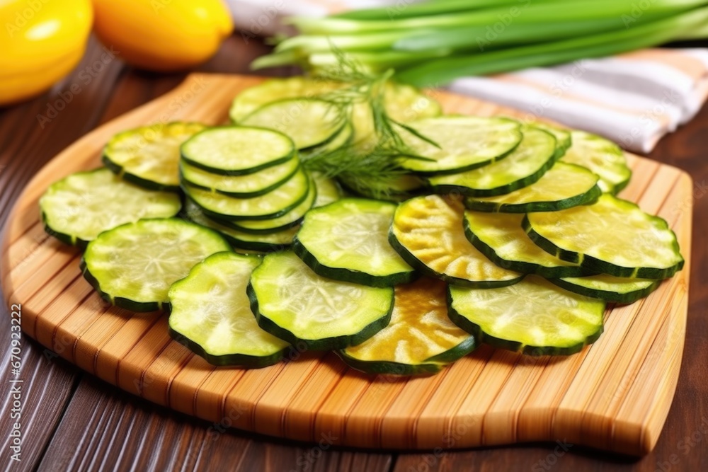 smoked zucchini slices arranged on a bamboo mat