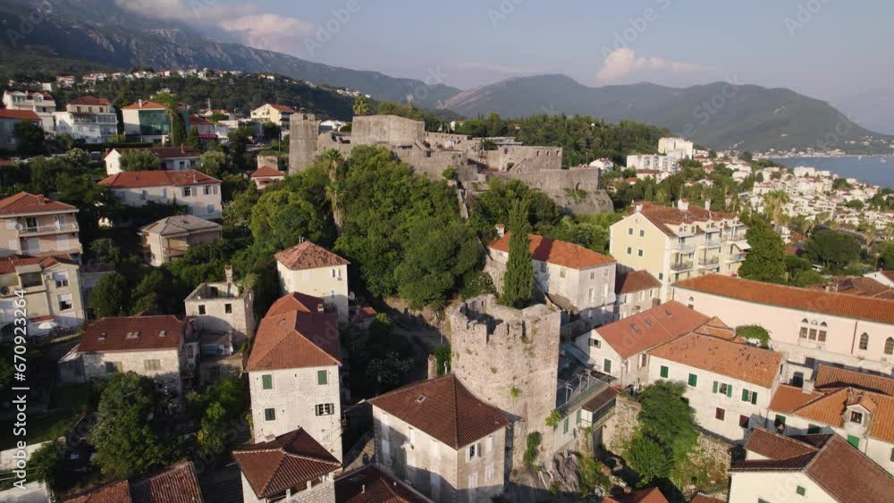 Kanli Kula Fortress, Herceg Novi, Montenegro with panoramic coastal views - aerial Kanli Kula Fortress, Herceg Novi, Montenegro with panoramic coastal views - aerial