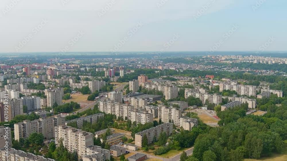 Panoramic view of Kaunas Eiguliai district with old apartment buildings, aerial view Panoramic view of Kaunas Eiguliai district with old apartment buildings, aerial view