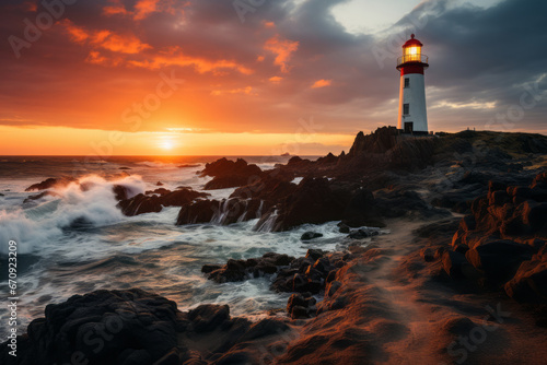 Image of a lighthouse  beautiful sea waters