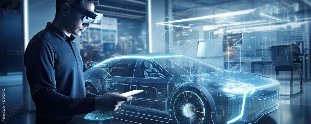 Automotive Engineer use technology of Virtual Electric Car in 3D Model ...