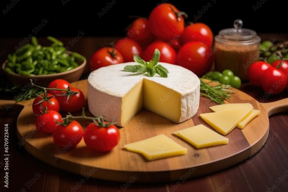 smoked gouda round on a cheese board smoked gouda round on a cheese board