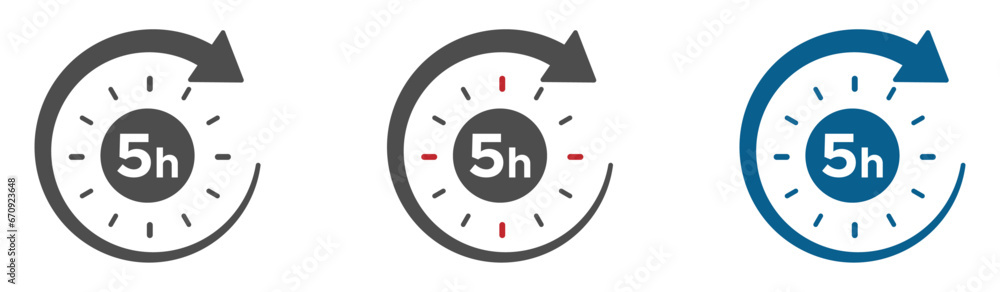 Five hours vector flat icons set Five hours vector flat icons set