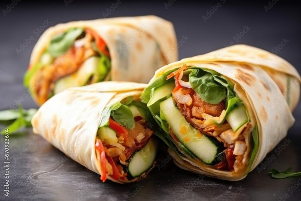 bbq veggie wraps in paper, ready for takeaway bbq veggie wraps in paper, ready for takeaway