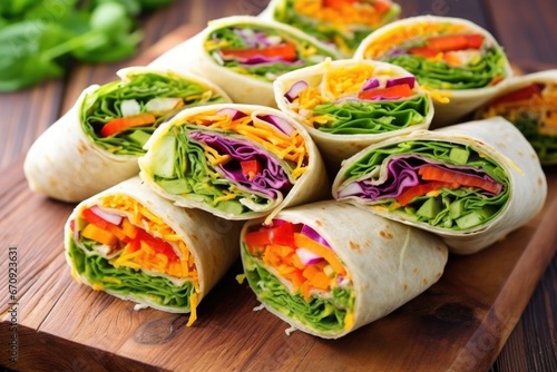 veggie wraps loaded with colorful veggies on board photo